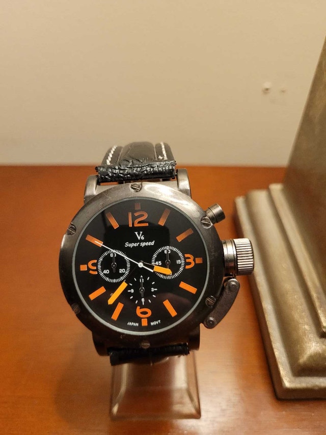 Brand New Black & Blood Orange V6 Super Speed Men's Watch
