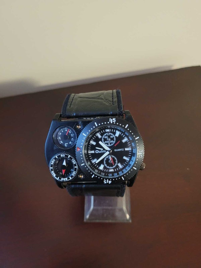 New Black Face Oulm Watch with Thermometer & Compass