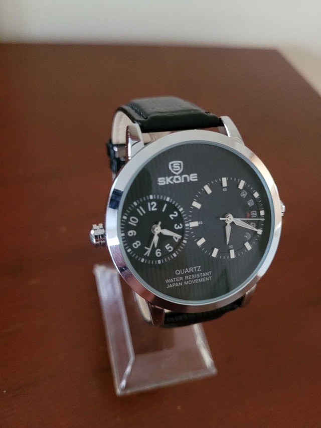 Brand New Skone Silver & Black Dual Dial Men's Watch