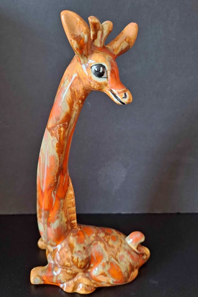 Vintage Orange Gold Ceramic Giraffe Figure