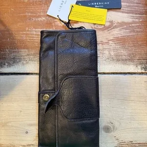 Liebeskind Black Leather Clutch Bag W/ Zip Pocket & CC Holder