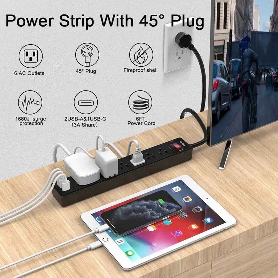 6Ft Power Bar Extension Cord, Yintar Power Strip - photo 2