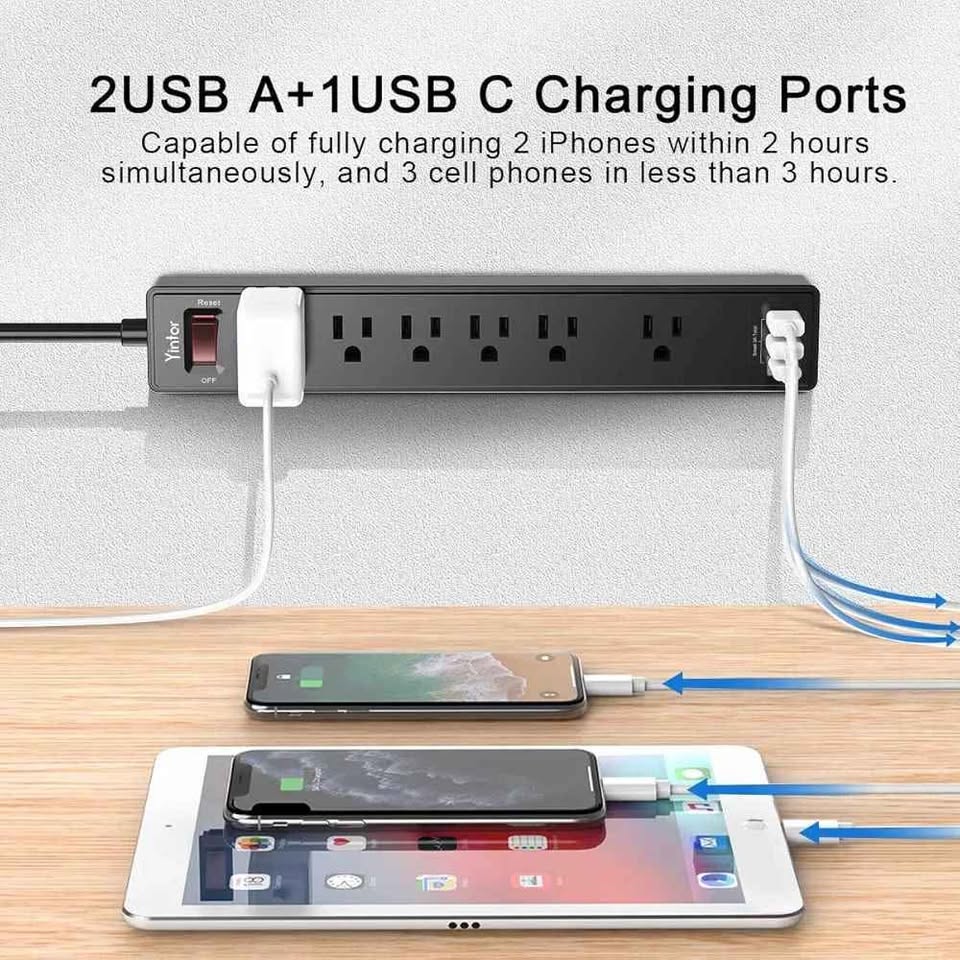 6Ft Power Bar Extension Cord, Yintar Power Strip - photo 3