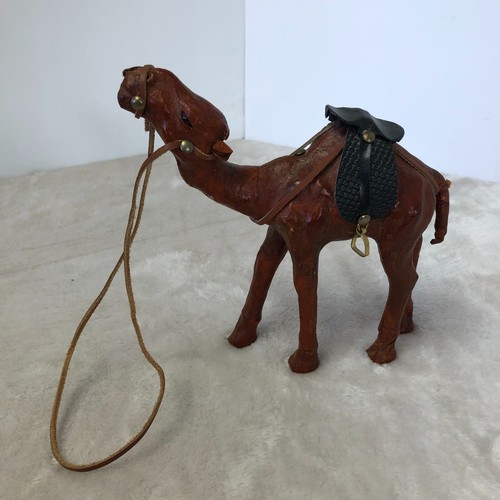 Vintage Handcrafted Leather Wrapped Camel Figurine