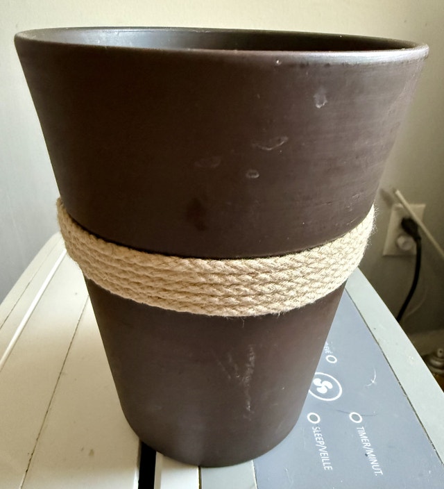 Brown Ceramic Planter with Rope Accent