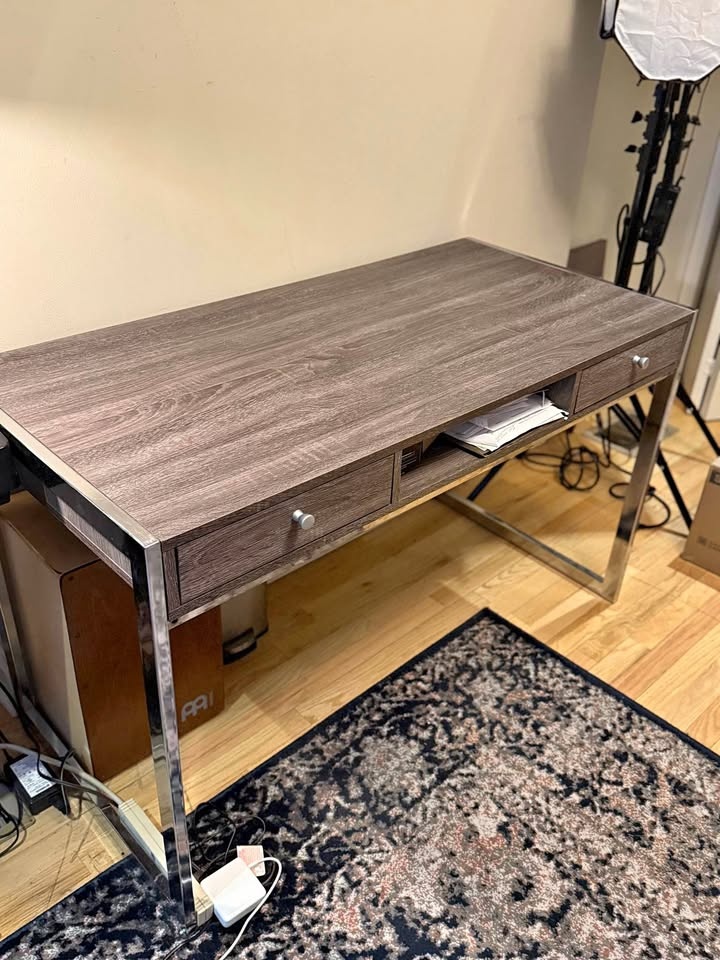 Silver and Wood Modern Desk