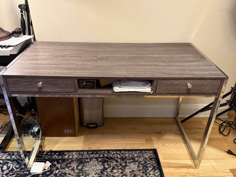 Silver and Wood Modern Desk - photo 2