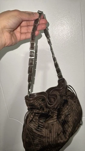 Vintage Y2K Chocolate Velvet Slit-Stitch Drawstring Bucket Bag - photo 3
