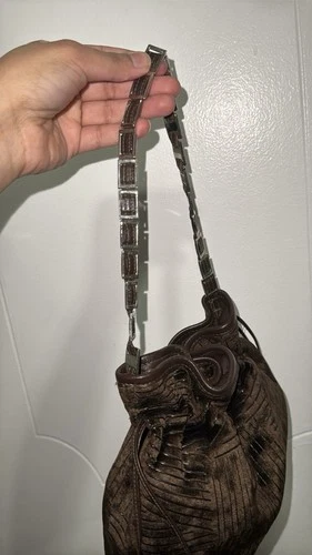 Vintage Y2K Chocolate Velvet Slit-Stitch Drawstring Bucket Bag - photo 4
