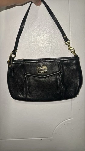 Coach Pleated Black Leather Wristlet / Mini Handbag