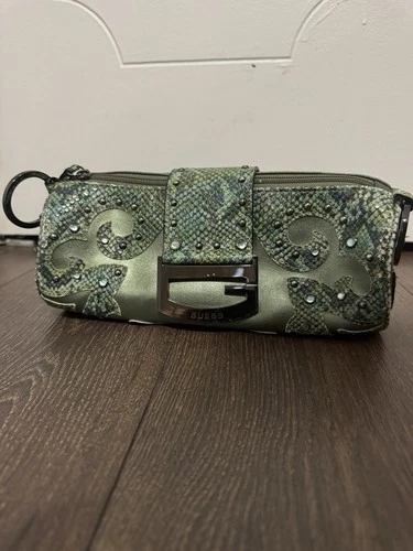 Vintage Guess Y2K Green Snakeskin Baguette Bag
