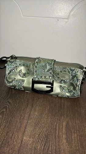 Vintage Guess Y2K Green Snakeskin Baguette Bag - photo 2