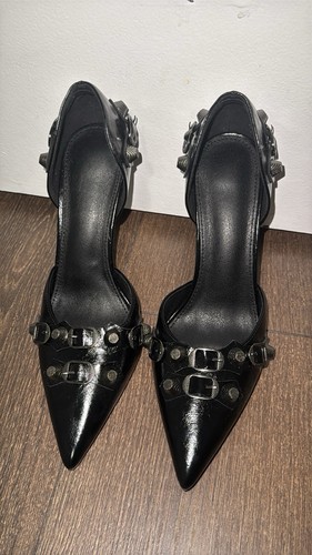 Edgy Sophistication: Midnight Black Studded Pointed-Toe Pumps