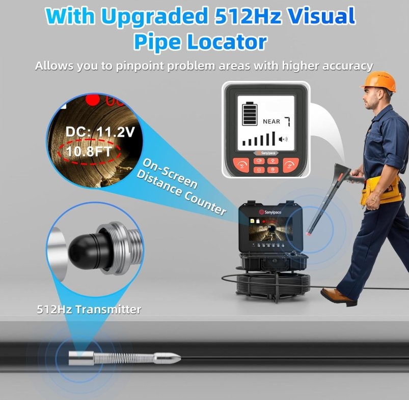 7mm Sewer Camera w/ Locator & 512Hz Transmitter, 165FT - photo 2