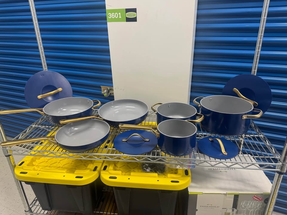 10-Piece Ceramic Cookware Set - Navy with Gold Handles - photo 2