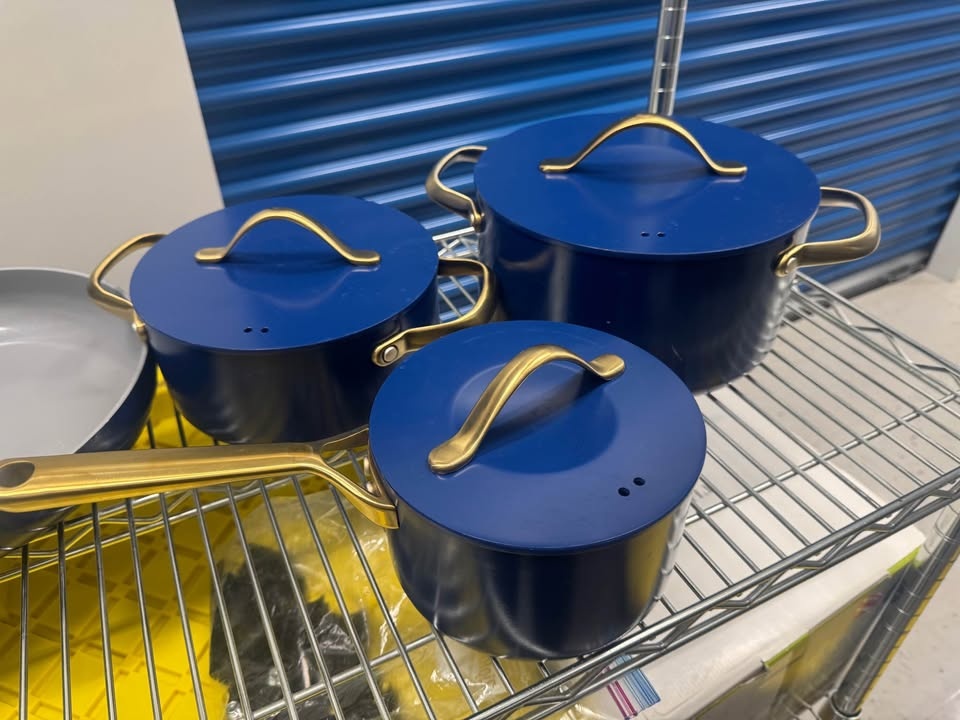 10-Piece Ceramic Cookware Set - Navy with Gold Handles - photo 3