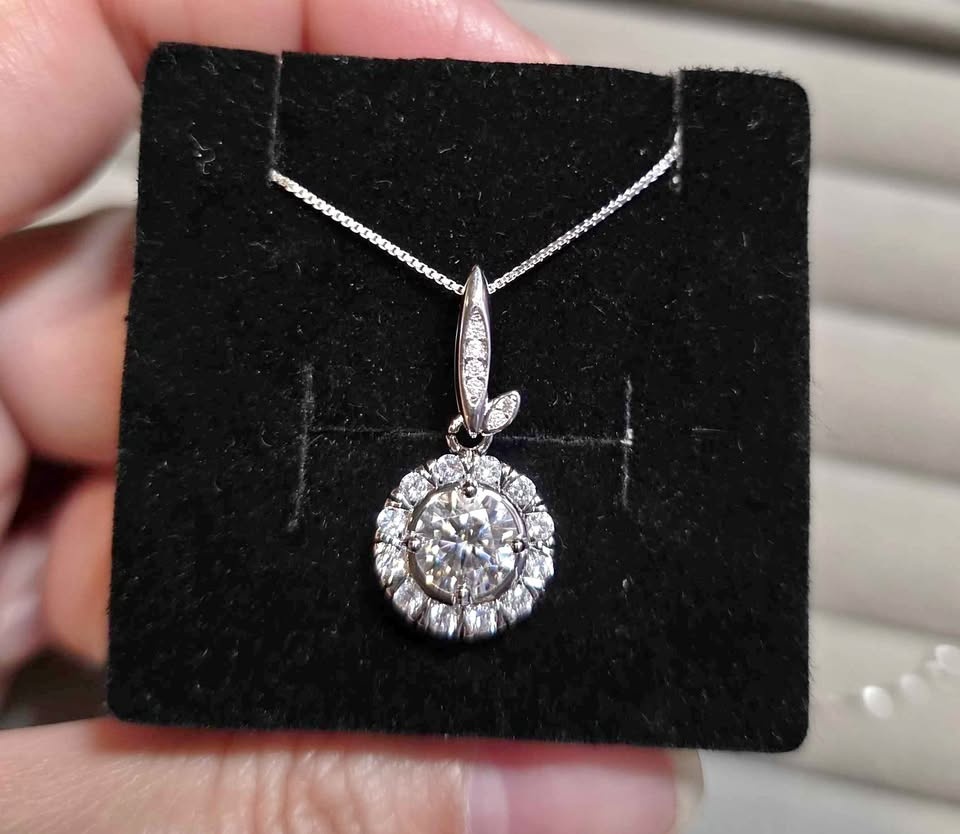 1 Carat Moissanite Halo Sterling Silver Pendant