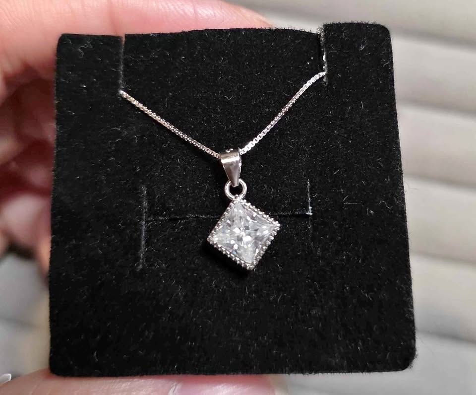 New 1 carat Moissanite Square Sterling Silver Pendant