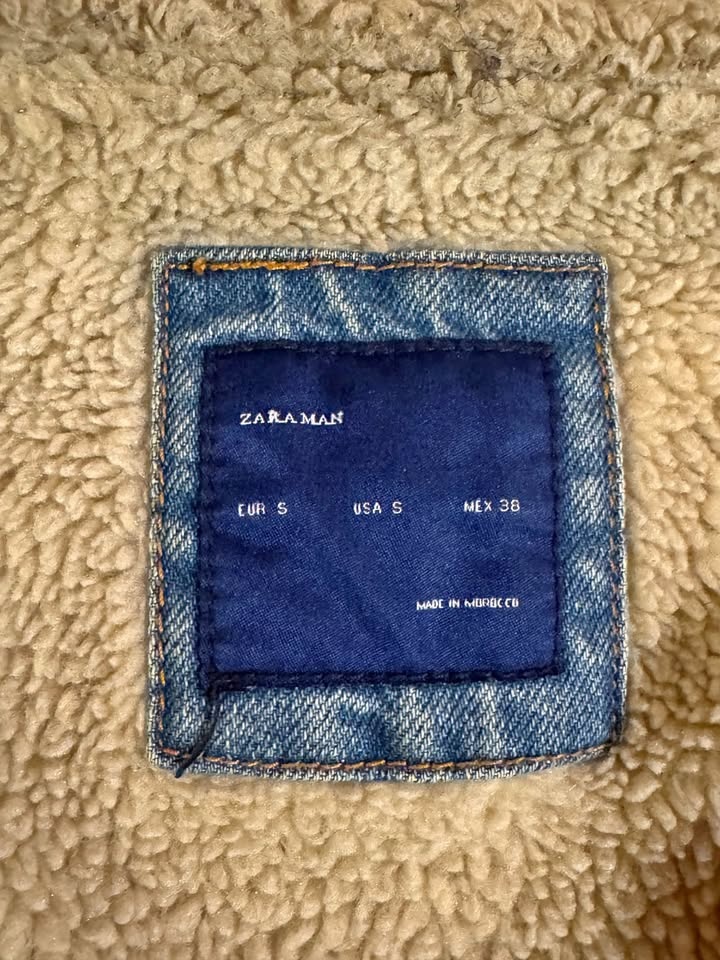 ZARA Blue Denim Sherpa-Lined Jacket
