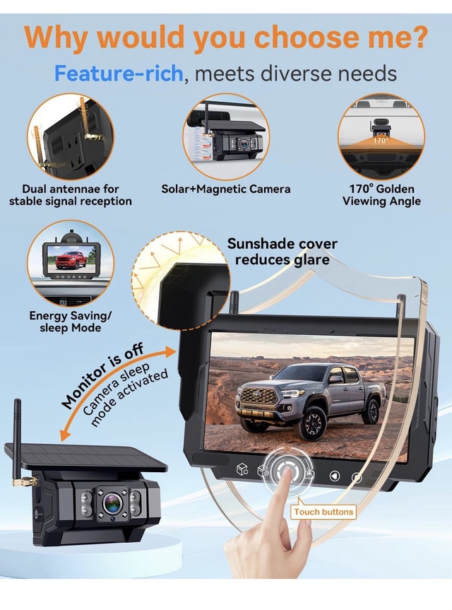 Brand New Solar Wireless Backup Camera for Trucks - photo 3