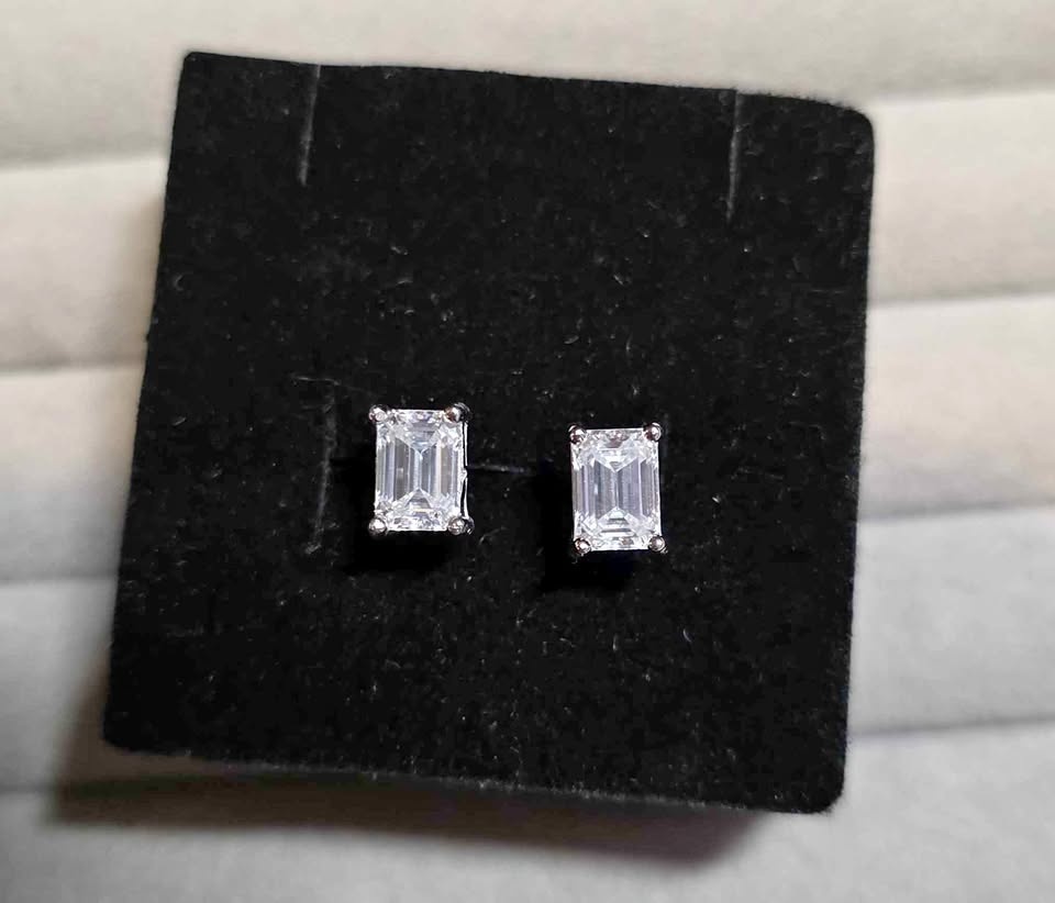 RARE Moissanite Rectangle Silver Stud Earrings