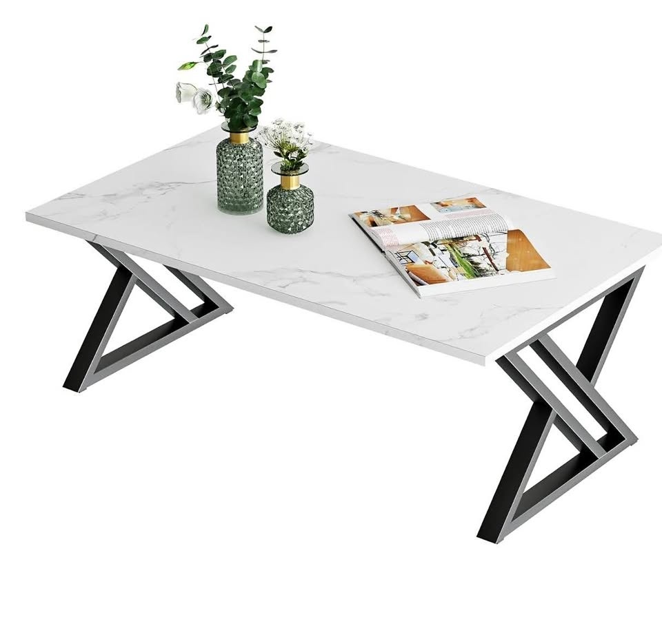 Wolawu White Faux Marble Coffee Table - Modern