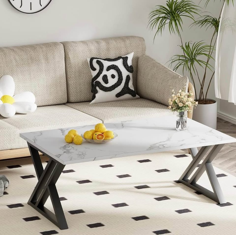 Wolawu White Faux Marble Coffee Table - Modern - photo 2