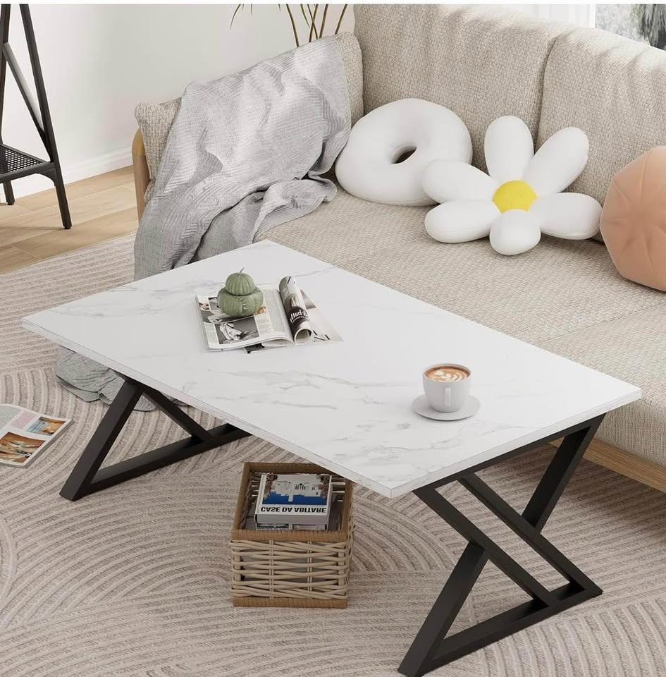 Wolawu White Faux Marble Coffee Table - Modern - photo 4