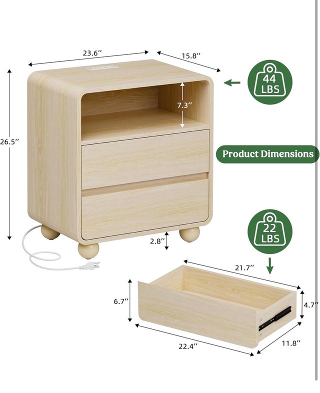 Modern Nightstand with Charging Station - New - photo 2
