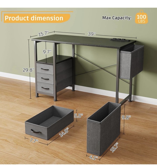 Brand New Computer Desk with 3 Drawers and Power Outlets - photo 3