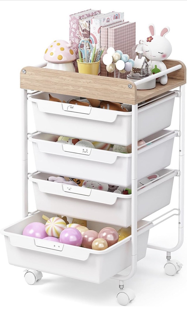 Brand New - 4 Drawer Rolling Utility Cart with Wooden Top