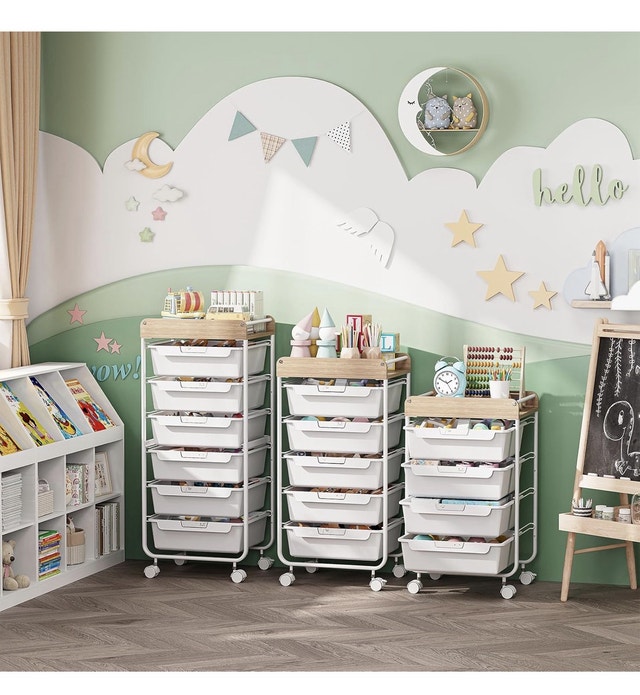 Brand New - 4 Drawer Rolling Utility Cart with Wooden Top - photo 4
