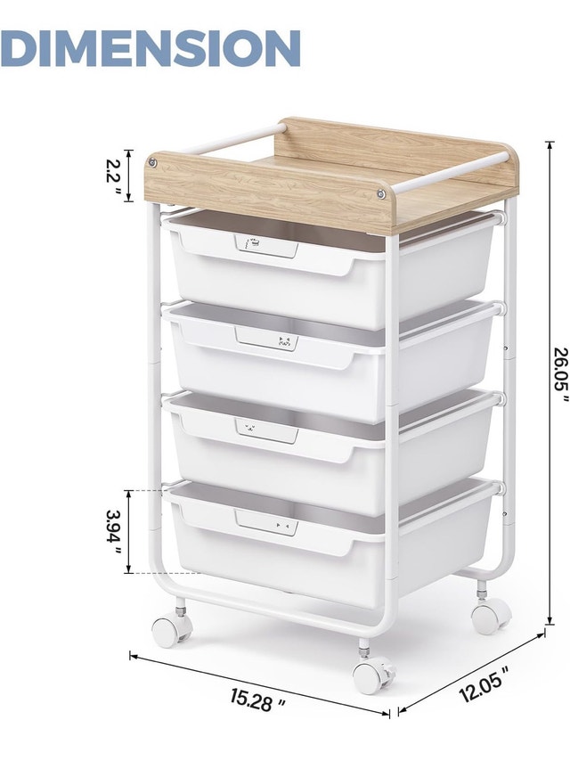 Brand New - 4 Drawer Rolling Utility Cart with Wooden Top - photo 5