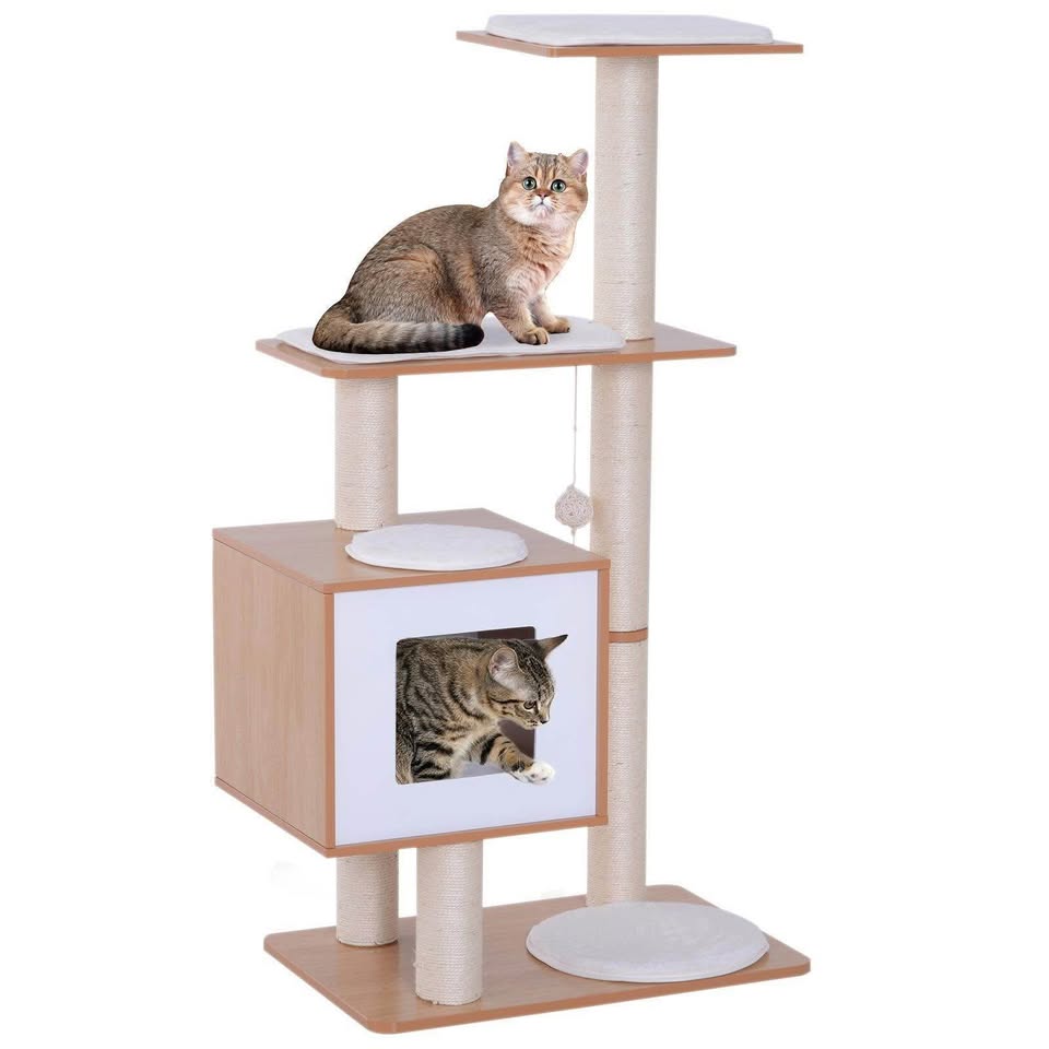 47” Wood Cat Tree – Scratching Post + Hideaway Box - Brand new - photo 2