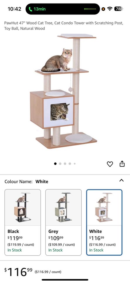 47” Wood Cat Tree – Scratching Post + Hideaway Box - Brand new - photo 4