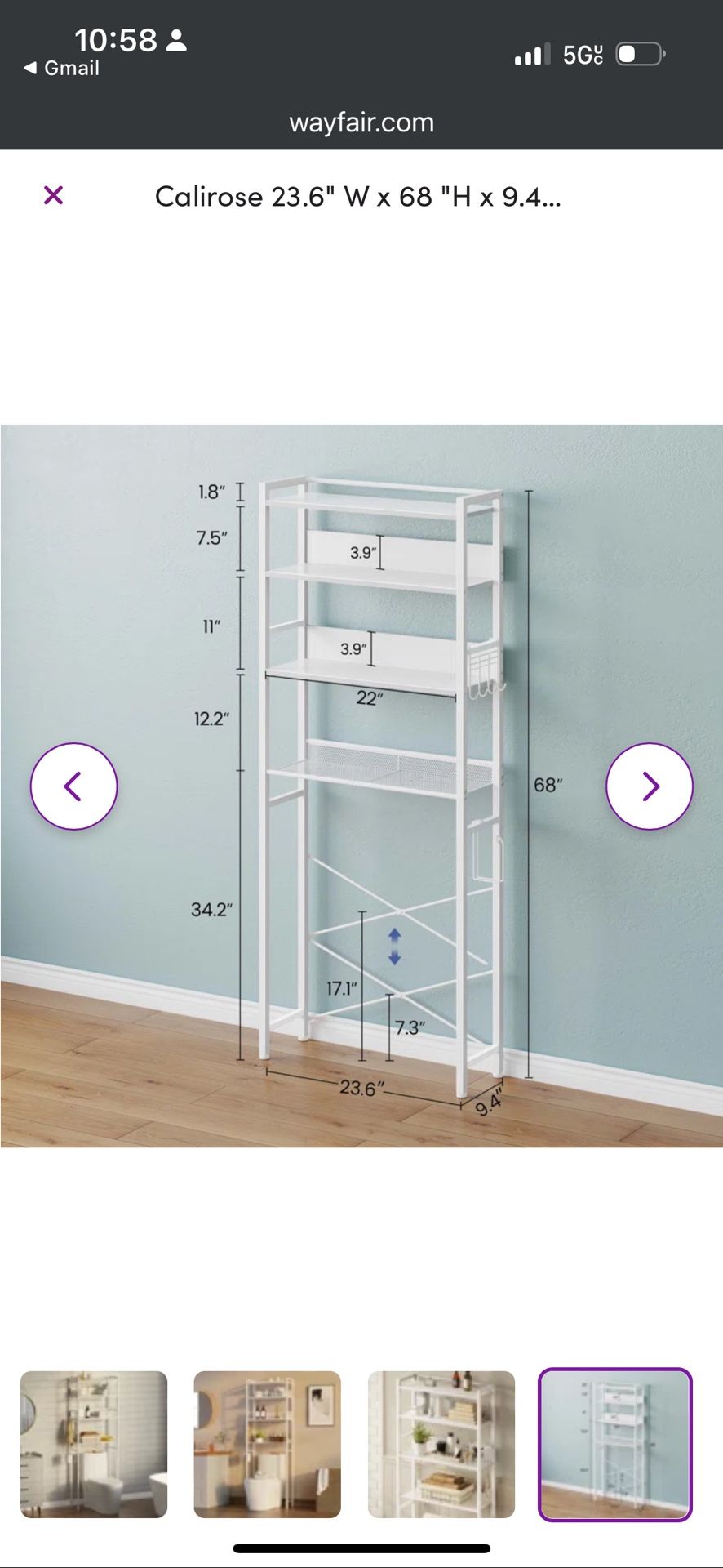 Calirose Over The Toilet Storage Shelf - White - photo 3