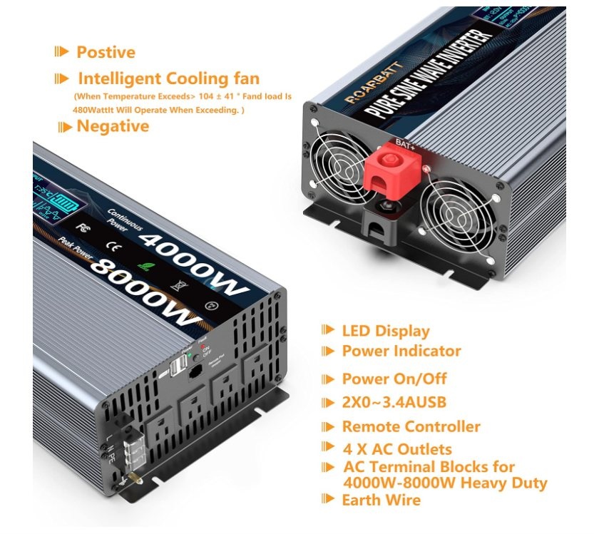 Pure Sine Wave Power Inverter 4000W 12V DC to AC 110V/120V - photo 2