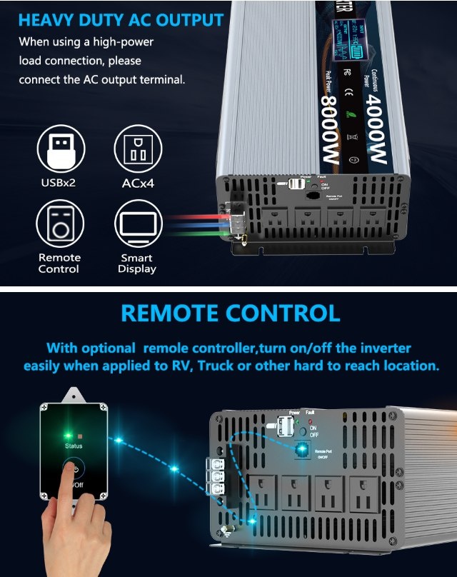 Pure Sine Wave Power Inverter 4000W 12V DC to AC 110V/120V - photo 4