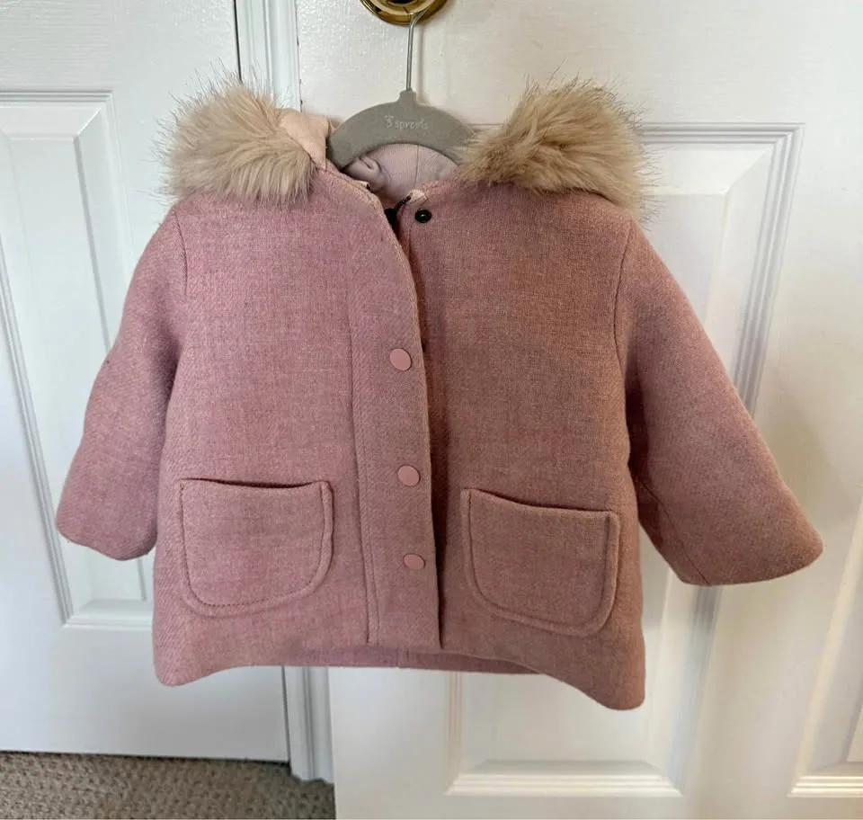 Zara Pink Girls Tweed Coat thumbnail