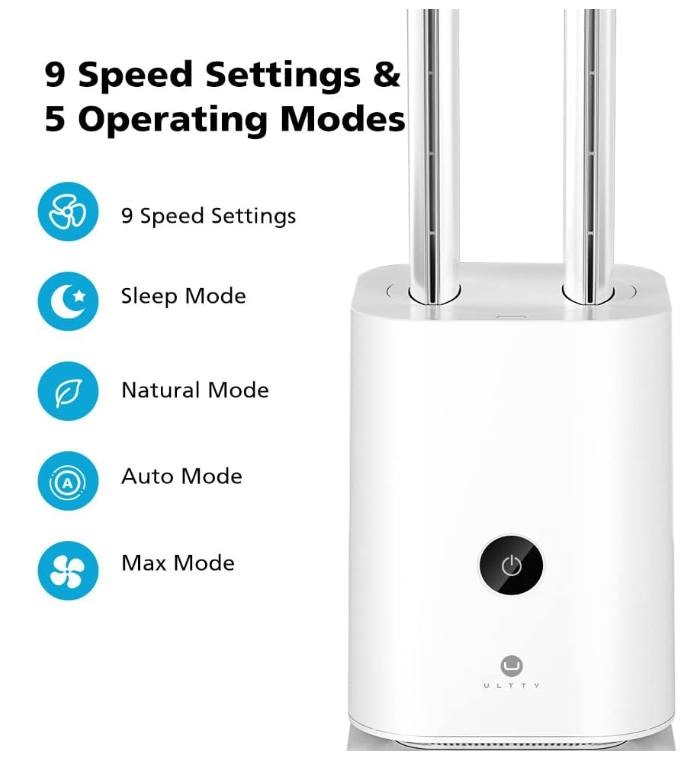 ULTTY Bladeless Tower Fan & Air Purifier, 42.5" Oscillating - photo 2