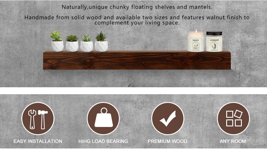 WELLAND 48" Fireplace Mantel Shelf - Real Wood - photo 5