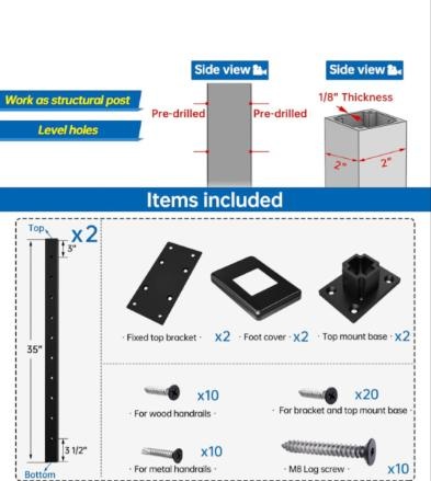 Level Drill Aluminum Cable Railing Post 36"X2"x2" Top Mount - photo 4