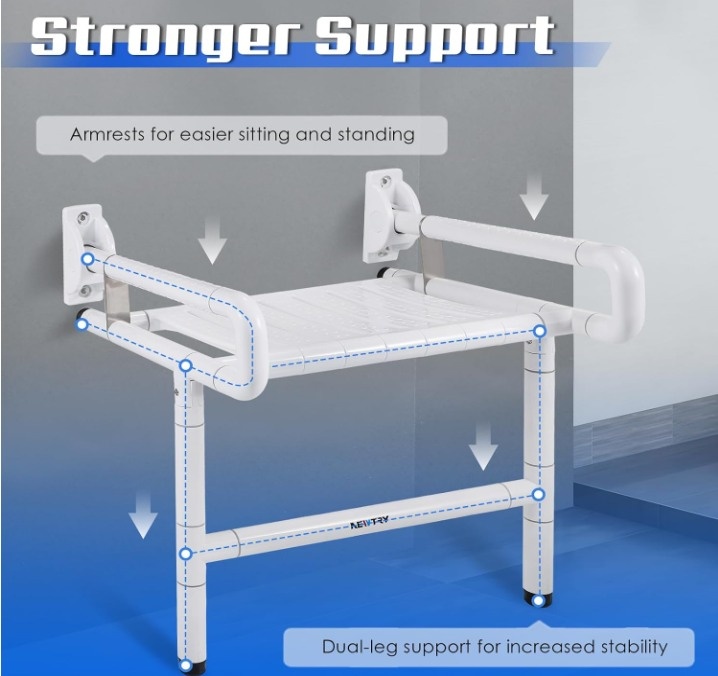 Folding Wall Mounted Shower Seat - 660lb Capacity