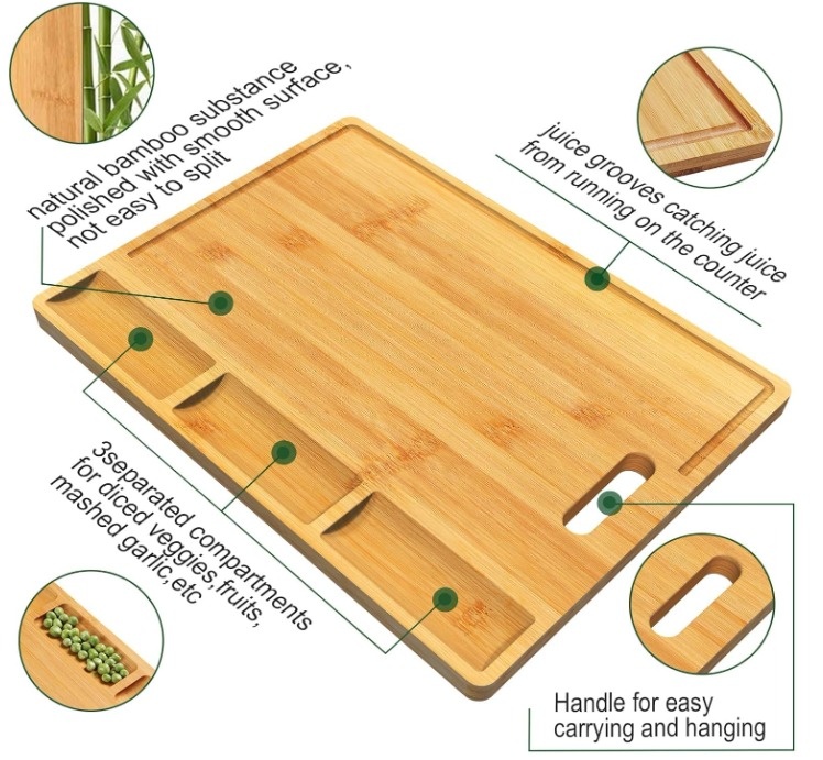 Large Bamboo Cutting Board with 3 Compartments - photo 4