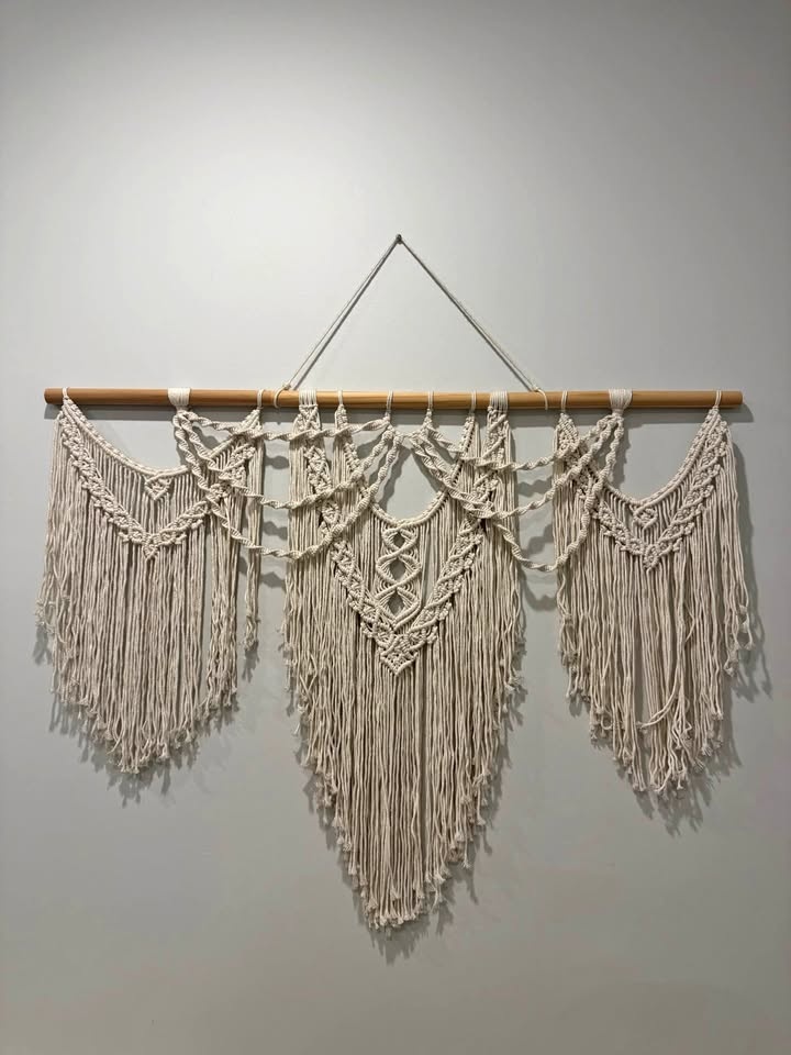 MOVING SALE Boho wooden and white hanging decor art