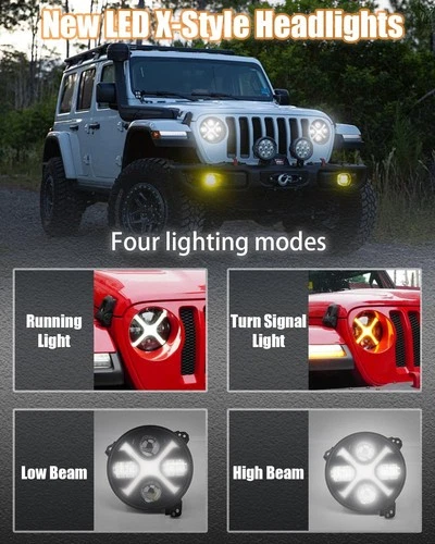 HENGTUAOTO 9 inch LED Headlights with X-Style White DRL Amber Tu - photo 4