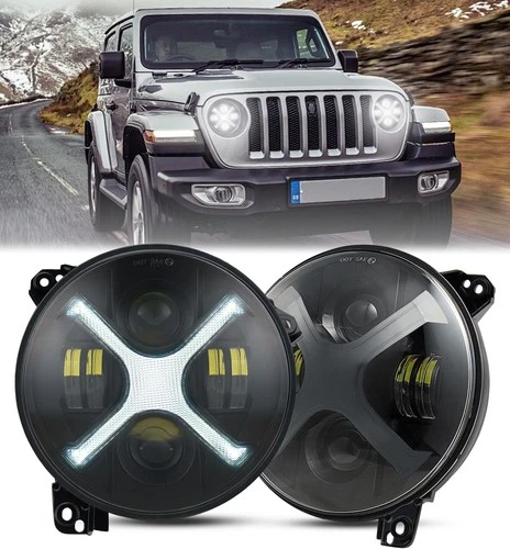 9 inch Headlights with X-Style White DRL Amber Turn Signal, Wran