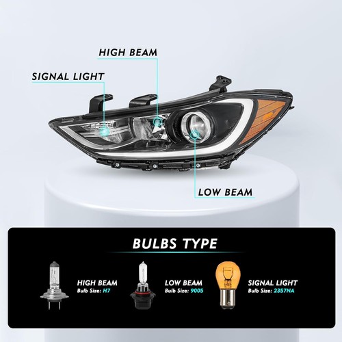 Hyundai Elantra Headlights 17-18 Black Housing