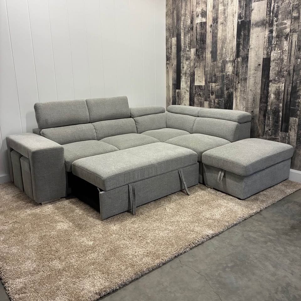 Grey Sleeper Sectional with Storage & Foot Stools - photo 2