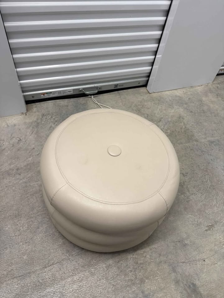 Modern Cream Faux Leather Round Upholstered Ottoman